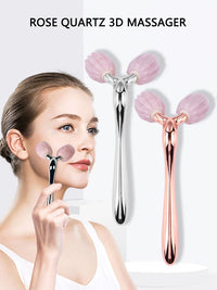Rose Quartz Jade Roller Facial Massager 3D Massage Face Roller Face-lift Skin Care Tool Thin Face Chin Neck Body Wrinkle Remover