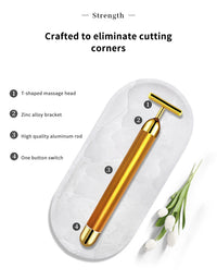 T-Shape Facial Massager Vibrating Beauty Bar 24K Electric Face Slimming Rod Golden Stick Tightening Skin Electric Massage Roller