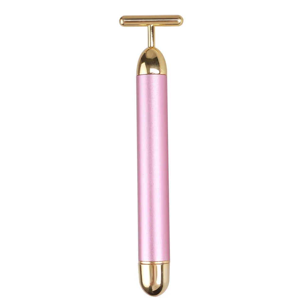T-Shape Facial Massager Vibrating Beauty Bar 24K Electric Face Slimming Rod Golden Stick Tightening Skin Electric Massage Roller