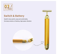 T-Shape Facial Massager Vibrating Beauty Bar 24K Electric Face Slimming Rod Golden Stick Tightening Skin Electric Massage Roller
