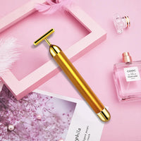 T-Shape Facial Massager Vibrating Beauty Bar 24K Electric Face Slimming Rod Golden Stick Tightening Skin Electric Massage Roller