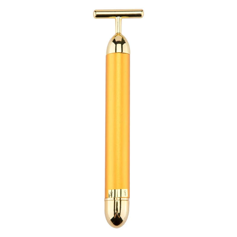 T-Shape Facial Massager Vibrating Beauty Bar 24K Electric Face Slimming Rod Golden Stick Tightening Skin Electric Massage Roller