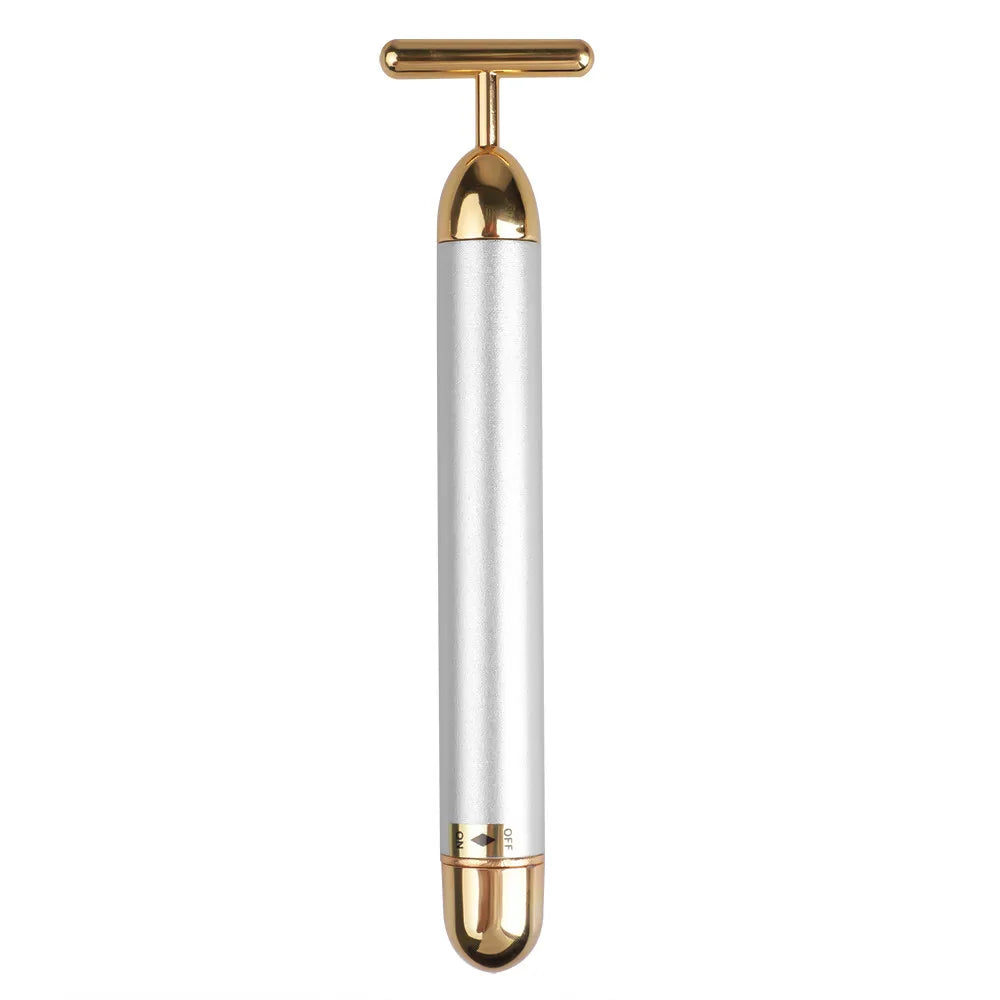 T-Shape Facial Massager Vibrating Beauty Bar 24K Electric Face Slimming Rod Golden Stick Tightening Skin Electric Massage Roller