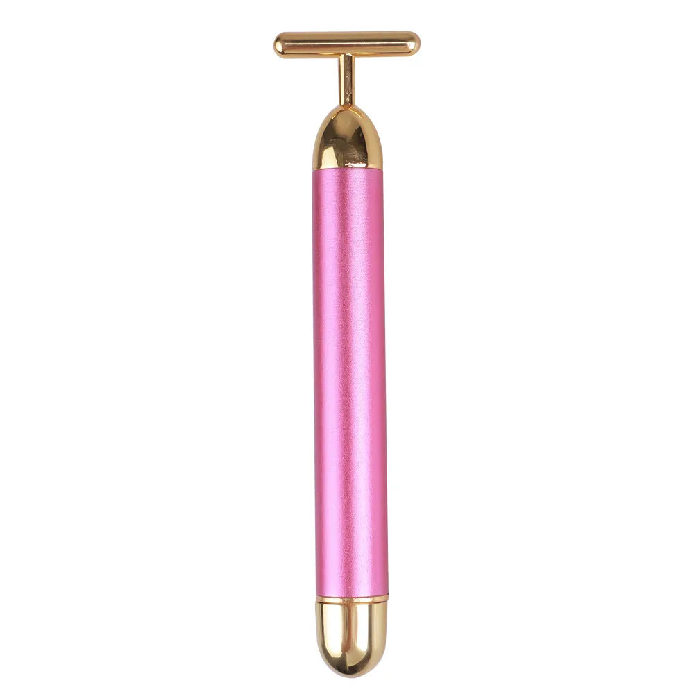 T-Shape Facial Massager Vibrating Beauty Bar 24K Electric Face Slimming Rod Golden Stick Tightening Skin Electric Massage Roller